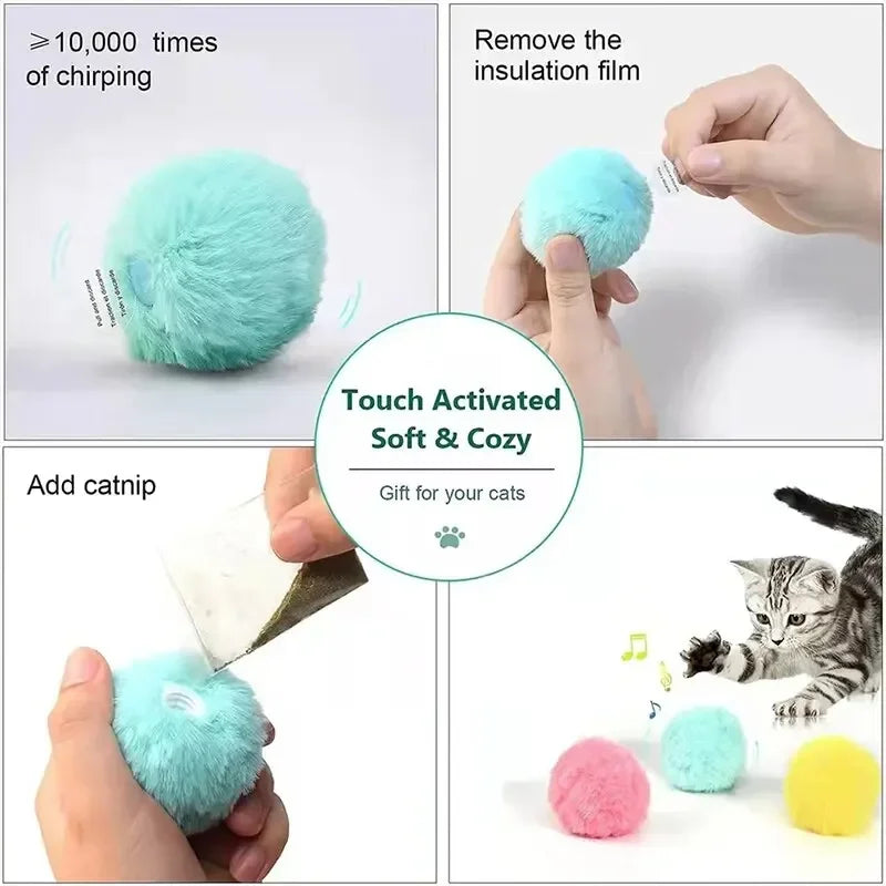 Interactive Ball For Cats kitten Toys Plush Electric Cats Clip Cats Pet Products Kittens Make Sounds When Touched Toy Things